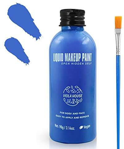 Viola House Pintura Facial Y Corporal, Maquillaje Líquido, Pintura Facial Lavable A Base De Agua Para Halloween, Efectos Especiales Y Cosplay - Con Pincel, 90 g/3,14 Oz (Azul)