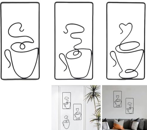 Eabdice 3 Stück Kaffee Schwarze Metall Wanddekor, Abstrakte Deko Moderne Wanddeko, Minimalistische Wanddekoration Kunst, fur Dekoration von Wohn- und Schlafzimmern, Räumen und Büros (24*12cm, Schwarz)