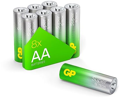 GP Super batterie alcaline AA Mignon, LR06, 1,5 V, 8 pezzi, ideali per l'alimentazione di dispositivi di uso quotidiano – La nuova tecnologia G-TECH