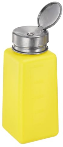 HARFINGTON Solvent Alcohol Dispenser 250ml(8.5oz) Push Down Liquid Dispenser Pump with Sealing Stainless Steel Lid for Acetone Cleanser Polish Remover, Yellow