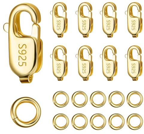 ALEXCRAFT Kettenverschluss Gold Eckig S925 Armband Verschluss Ketten Verschlüsse Schmuck für DIY Schmuckherstellung 18 Stück