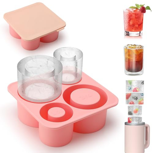 Eiswürfel Silikon für Cup, Eiswürfelform Silikon mit 4 Fächern und Deckel BPA-frei, Eiswürfelform für Cup für 20-40 Oz Becher für Getränke Cocktails Kaffee