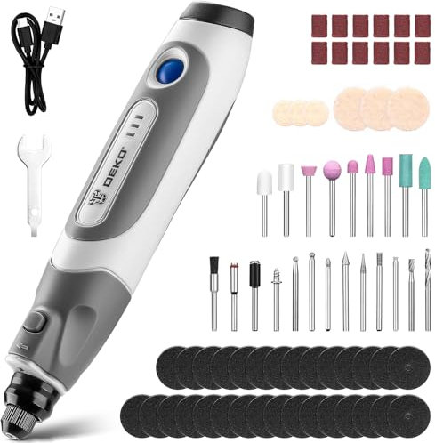 DEKO PRO Outil Rotatif Multifonction: 3.6 V Gris Mini Ponceuse pour les petits projets de bricolage,Meuleuse électrique avec 70 accessoires pour sculpter,couper,poncer,meuler,polir,graver