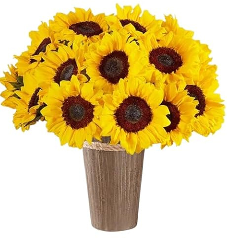 Bouquet de GIRASOLES Naturales Girasol Amarillo con 10 Flores en Diseño Romántico