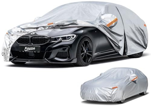 Kayme Bâche Voiture Exterieur, Housse Voiture Exterieur Étanche Respirante, Bâche Protection Berline Compatible avec Audi A4/A5, S-type,Mondeo Sedan, Giulia etc. Voir le Tableau des Tailles A9, Argent