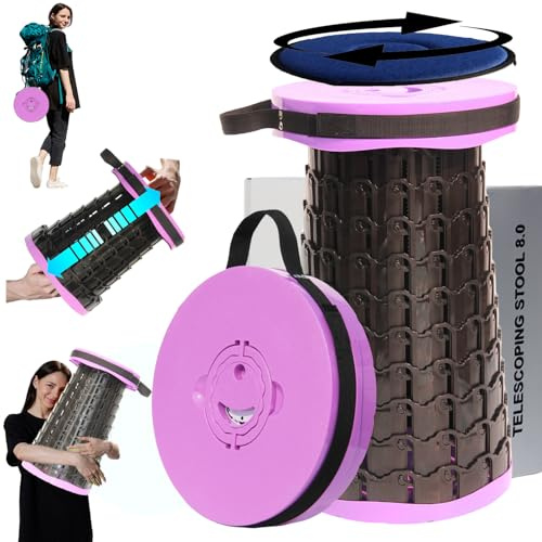 ALEVMOOM Sgabello pieghevole migliorato più spesso, sgabello telescopico con cuscino, sgabello pieghevole retrattile per adulti per campeggio all'aperto e pesca, altezza 50 cm, carico massimo 450 kg