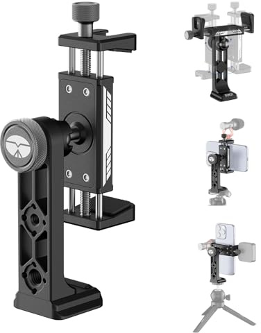 SIRUI Supporto per treppiede in metallo con base per Arca, supporto treppiede a 360° per iPhone con 2 scarpe fredde, porte da 1/4 e 3/8, adattatore morsetto smartphone controllato da manopola