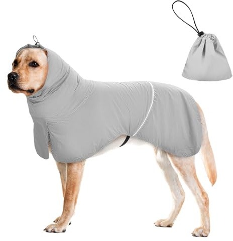 Dog Raincoats Waterproof, Adjustable Waterproof Dog Coat with Reflective Strips & Leash Hole, Elastic Straps, Lightweight Windproof Full Body Pet Raincoat for Small Medium Large Breeds (Grey, 3XL)