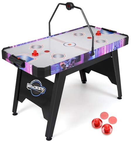 COSTWAY Mesa de Hockey de Aire, Air Hockey con Patas, Potente Motor 12V y Marcador Digital LED, 2 Empujadores y 2 Discos, para Adultos y Niños, 144 x 68 x 81 cm
