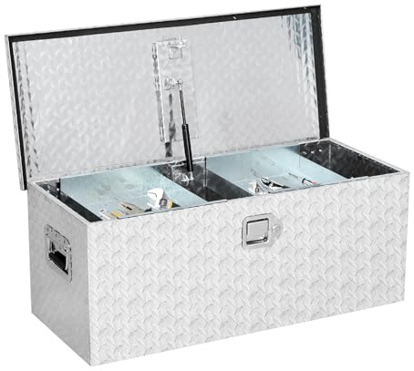 Garvee Scatola portautensili in alluminio per cassone camion impermeabile, con chiusura a chiave, resistente, per letti di pick-up, camper e roulotte, organizer sicuro con maniglie laterali e