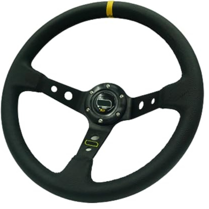 Volante Sportivo Auto,Volante da Corsa 350mm Deep Dress 6 Bullone Car Volante for auto PVC. Pulsante di corno in pelle e supporto alluminio(Yellow Stripe)