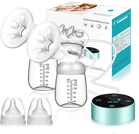 Elektrische Milchpumpe Doppel-Milchpumpe, 3 Modi & 10 Saugstufen, Wiederaufladbare Brustpumpe mit Touchscreen LED Display, Leise Tragbare Milchpumpe zum Muttermilch Abpumpen, BPA-frei