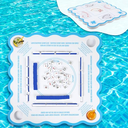 Mahjong Game Floating Table with Rules for Pool Double Side Poker Float Board for Card Games Scrabble Dominoes Mahjong Game Tray for Water Swimming Pool and Hot Tub Summer Beach Party Supplies