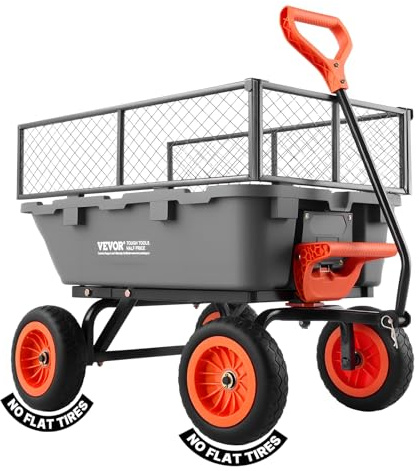 VEVOR Carrello Ribaltabile da Giardino, Carico di 362 kg con Recinzione di Stoccaggio, Meccanismo di Scarico Rapido, Ruote Girevoli, Maniglia Girevole, Carrello da Giardino per Piante, Terreno