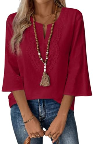 shownicer Camicia Donna Elegante Manica A 3/4 Blusa Scollo A V Camicetta Estiva Tinta Unita Camicia Curvy Maglietta