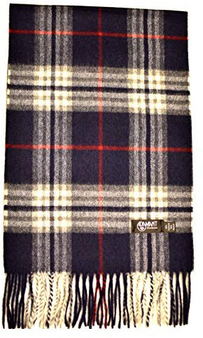 ADAMANT 100% Reines Kaschmir, Herren/Damen=Unisex- Schal - superweich - 180cm lang - STANDARDMAß - EINFARBIG oder KARIERT -feines Flaumhaar - Dunkelblau Karo