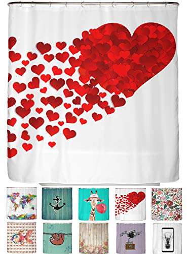 arteneur® - Herz - Anti-Schimmel Duschvorhang 180x200 - Recycelt mit Öko-Tex Standard 100 - Beschwerter Saum, Blickdicht, Wasserdicht, Waschbar, 12 Ringe & E-Book mit Reinigungs-Tipps
