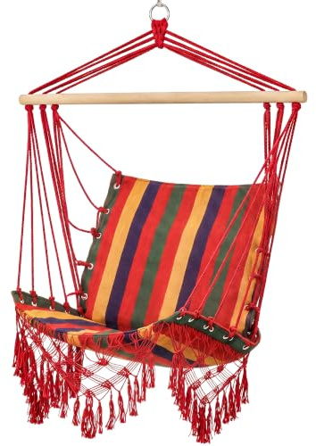 Outsunny Silla Hamaca Colgante Sillón Colgante 100x60x100 cm Multicolor | Tejido de Algodón Poliéster, Carga 100 kg, para Interior Exterior Terraza