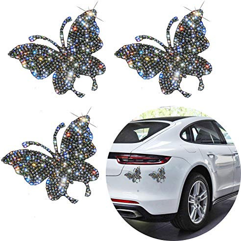 3Pieces Crystal Car Stickers, Bling Butterfly Crystal Rhinestone Car Sticker Decal, Bling Butterfly Car Decorations Rhinestone Accessories for Cars Bumper Window Laptops Luggage.