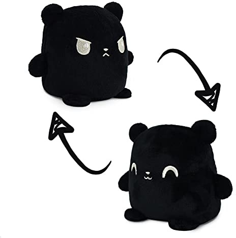 TeeTurtle - Plushmates - Magnetic Reversible Plushies that hold hands when happy - Black Bear - Huggable and Soft Sensory Fidget Toy Stuffed Animals That Show Your Mood - Gift for Kids and Adults!