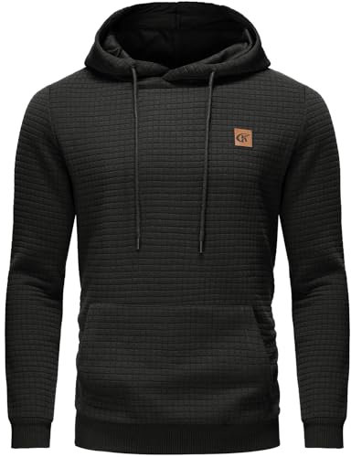 YuKaiChen Pullover Herren Arbeitspullover Waffel-Stoff Fleece Hooded Sweat Sweatshirt Schwarz XL