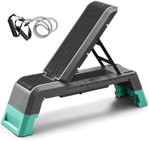 leikefitness Piattaforma aerobica multifunzionale con piattaforma di allenamento con cordoncino, manubri regolabili, panca per pesi professionale per palestra domestica GM5821(nero)