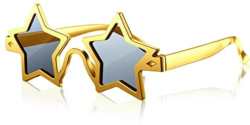 Photect Sternförmige Brille Pentagramm Sternenbrille Kostüm Sternform Brille Neuheit Weihnachten Stern Partybrille für Kinder Erwachsene Fotokabinen Requisiten (Gold, Schwarz)