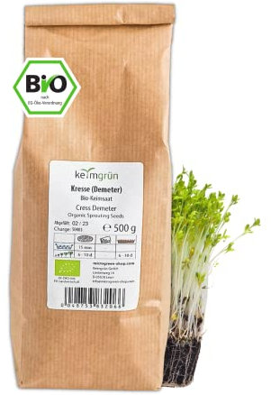 Keimgrün - Bio Kresse Microgreen Samen - 500g Kresse Saatgut - Kressesamen - Regelmäßig überprüfte Keimfähigkeit - Zum ergiebigen Anbau auf Erde als Microgreens