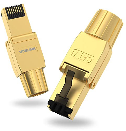 VCELINK Conector RJ45 Cat 7 Cat6a Blindado, Clavija RJ45 sin Herramientas con Conexión LSA para Cable de Instalación y POE, 10 Gbps 600 MHz, 2 Unidades
