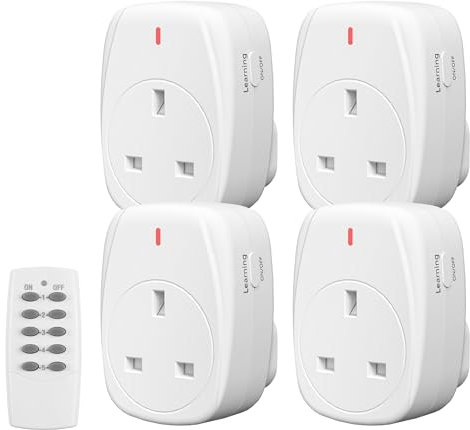 HBN 13A/3120W Remote Control Plug Sockets,Wireless Remote-Control Socket for Christmas Light,Wireless Remotes Light Switch with 30m/100ft Operating Range,4 Pack Sockets and 1Remote