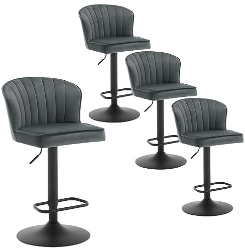 EUGAD 4er Set Barhocker höhenverstellbar, Barstuhl 360° drehbar, Küchenhocker mit Rückenlehne Fußstütze, für Kücheninsel Wohnzimmer, aus Samtbezug Polsterung Metallgestell, Dunkelgrau, 1056BY-4