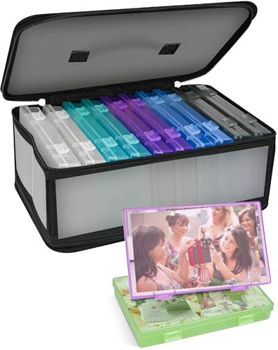 Gbivbe Foto Aufbewahrungsbox, 10 innere Fotohalter mit Deckel, Fotoboxen zur Aufbewahrung Organizer Container Case aus Kunststoff für Saatgut, Handwerk, Fotos, mit 1 Blatt Etikettensticker