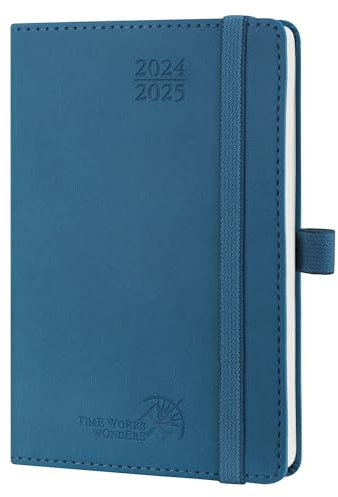 POPRUN Taschenkalender 2025 Klein (Aug.2024-Dez.2025) Softcover mit PU-Leder, ca. A6 (16 x 10,5 cm), Kalender 2025 Klein - Terminplaner 1 Woche 2 Seite mit Stiftschlaufe - Marineblau
