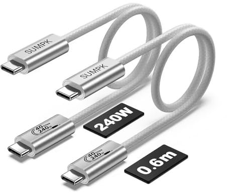 SUMPK Câble USB 4 de 0,6 m, charge rapide, transfert de données haute vitesse de 40 Gbit/s, sortie vidéo 8K 60 Hz et 4K 60 Hz double