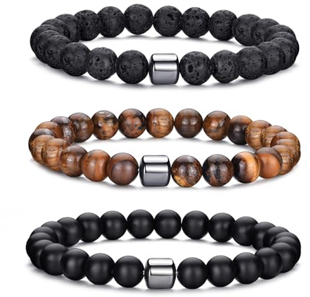 MOROTOLE Mens Bracelet, Tiger Eye Mens Brown Bead Bracelet Matte Brown Tiger Eye Bracelets for Men Women Jewelry