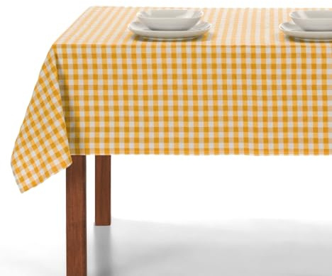 LAN&LAN Mantel Mesa Rectangular de Tela con Cuadros Vichy para Interior y Exterior - Manteles de Mesa Comedor y Picnic (Amarillo, 140 x 100)