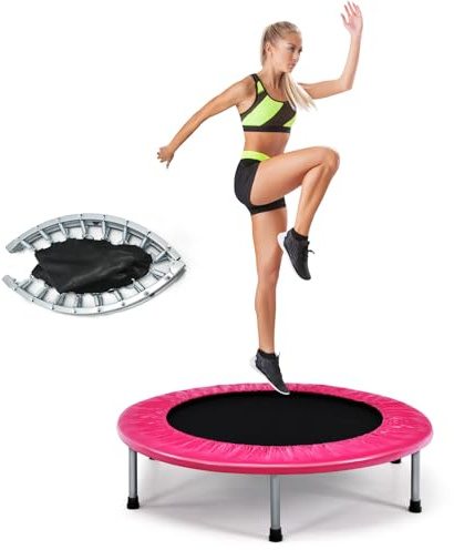 LIFEZEAL Trampoline Pliable Ø 97 cm, Mini Trampoline d’entraînement avec Ressorts, Cadre Robuste en Acier, Charge de 150 kg, Sauteur de Fitnesse pour Enfant, Adulte(Rose)
