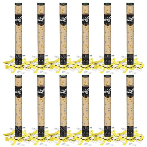 OH YEAH - 12 Unidades - Cañón Confeti Foil Oro y Plata - 60 cm - Fiestas y Celebraciones - Ideal para Bodas, Cumpleaños, Eventos y Despedidas - Gran Potencia de Alcance - FÁCIL DE USAR