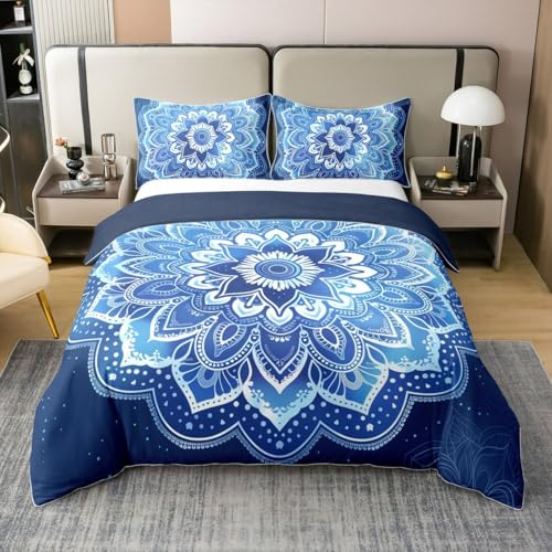 Feelyou Mandala Duvet Cover 100% Cotton Set 3D Mandala Boho Chic Pattern Bedding Set Queen Size for Kids Bedroom Bed Decor Mandala Comforter Cover Set Bohemian Exotic Flower Quilt Cover (No Comforter)