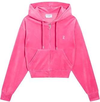 Juicy Couture Iccle Hoodie Kapuzensweatjacke, Sweatjacke mit Kapuze und Reißverschluss aus Velour in Verschiedenen Farben Sweatshirt à Capuche, Rose, M Femme