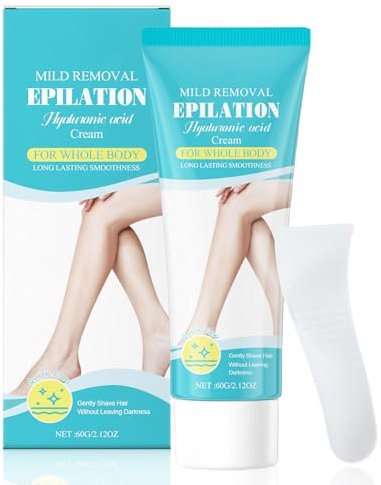 Mild Hair Removal Cream with Hyaluronic Acid - Vegan Hair Remover for Sensitive Skin - Gentle Epilation Cream for Legs, Bikini Lines, Underarms - Painless & Non-Irritating Hair Remover Cr-eam - 60g