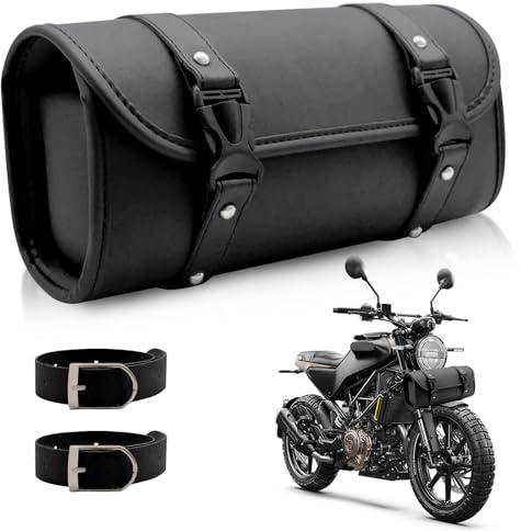 Griwuut Motorcycle Tool Bag, Universal Saddle Bag with Soft PU Leather, Waterproof Design and Adjustable Strap Mounting Fits Most Motorcycles