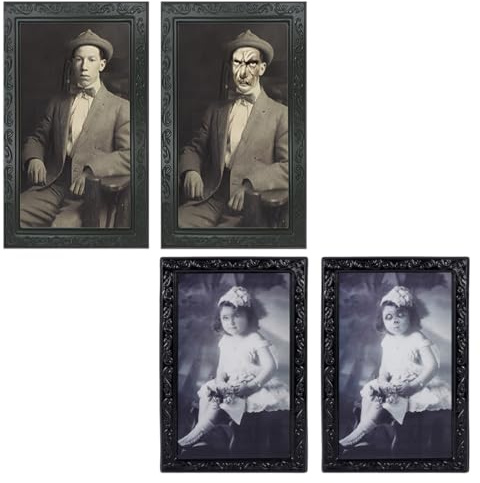 2 Decoración Halloween Terror Interior/Exterior Retrato de Miedo Marco de Fotos para Fiestas en Casa y fantasma 28X22cm-A