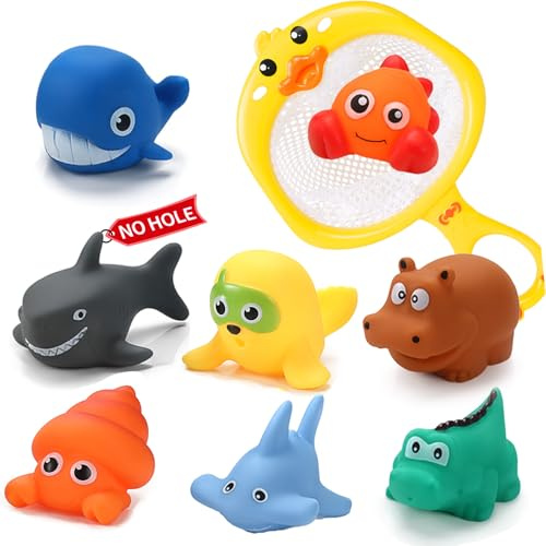 Guopai Giochi Bagnetto Neonato - Set 9 Pezzi Giochi da Bagno Senza Muffa Senza Foro, Animaletti di Gomma per Bambini, Giochi Bagnetto Neonato,Giochi d’Acqua e Piscina per Neonati e Bimbi