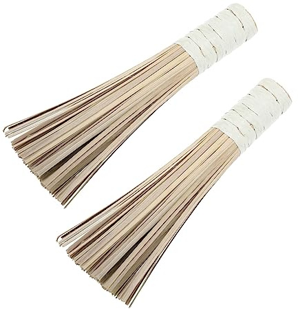 Ciieeo 2Pcs Bamboo Pot Brush with Long Scald Handle Non Slip Old Fashioned Wok Cleaning Tool for Home Restaurants Hotels Multi Purpose Oil Kitchen Scrubber