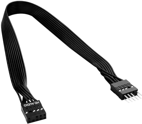 ELFJMZP Cavo di prolunga audio frontale per scheda madre per PC, 30 cm, da maschio a femmina, nastro piatto nero, connettore audio HD 9PIN, 24 AWG in rame stagnato, ideale per prolunga audio ATX e