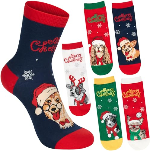 BRUBAKER 5 Par Julsockor för Damer och Herrar - Hundar och Katter - Roliga Socker för Julen & Förjulstiden - Färgglatt Unisex Sockset - Varmt och Mjukt - Perfekt Present för Kvinnor och Män