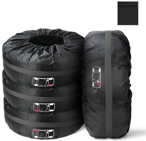 Adiwo Set di 4 Borse per Pneumatici Auto, 19-23 Impermeabili Antipolvere Copertura Protettiva per Pneumatici con Maniglia per Il Trasporto e Borsa Portaoggetti, Diametro 80 cm (L Tinta Unita)