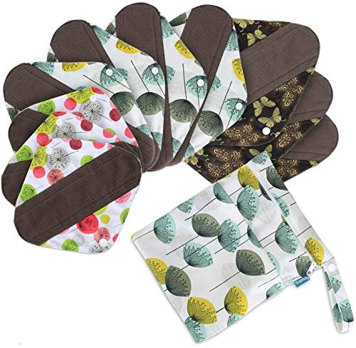 Teamoy 10 Stücke Slipeinlagen waschbar, Bambusbinden Wiederverwendbare (3 unterschiedliche Größe enthalten), Serie von Lotus blatt