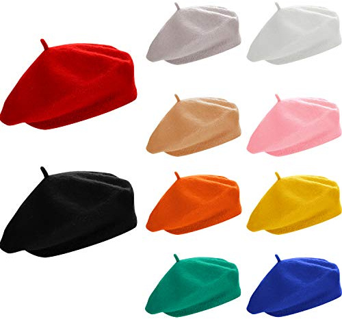 SATINIOR 10 Piece Artificial Wool Beret for Woman, Artist Hat, French Style Polyester Beret Hat Set(Assorted Color)